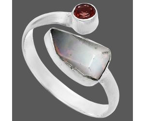 Ethiopian Opal Rough and Garnet Ring size-10 SDR244607 R-1205, 7x12 mm