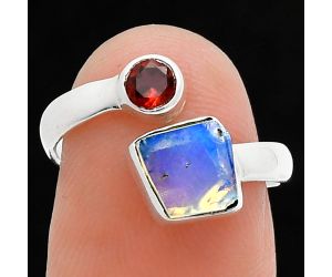 Ethiopian Opal Rough and Garnet Ring size-6 SDR244608 R-1205, 7x7 mm