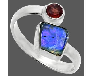 Ethiopian Opal Rough and Garnet Ring size-6 SDR244608 R-1205, 7x7 mm