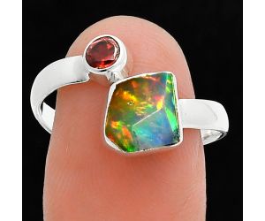 Ethiopian Opal Rough and Garnet Ring size-8.5 SDR244609 R-1205, 8x8 mm