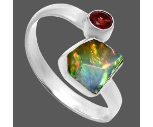 Ethiopian Opal Rough and Garnet Ring size-8.5 SDR244609 R-1205, 8x8 mm