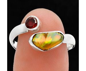 Ethiopian Opal Rough and Garnet Ring size-8.5 SDR244610 R-1205, 5x10 mm