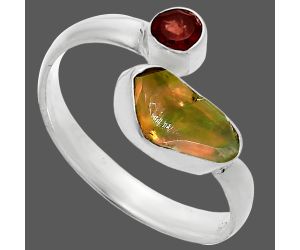 Ethiopian Opal Rough and Garnet Ring size-8.5 SDR244610 R-1205, 5x10 mm