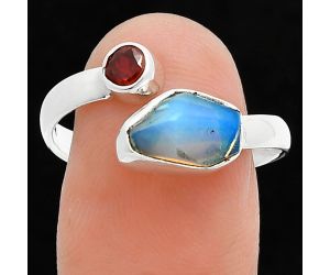 Ethiopian Opal Rough and Garnet Ring size-9.5 SDR244611 R-1205, 6x10 mm