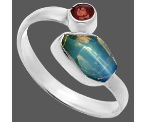 Ethiopian Opal Rough and Garnet Ring size-9.5 SDR244611 R-1205, 6x10 mm