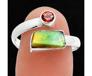 Ethiopian Opal Rough and Garnet Ring size-9 SDR244612 R-1205, 5x10 mm