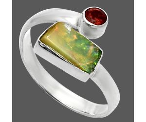 Ethiopian Opal Rough and Garnet Ring size-9 SDR244612 R-1205, 5x10 mm