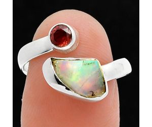 Ethiopian Opal Rough and Garnet Ring size-7.5 SDR244613 R-1205, 7x11 mm