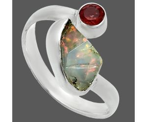 Ethiopian Opal Rough and Garnet Ring size-7.5 SDR244613 R-1205, 7x11 mm