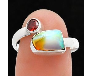 Ethiopian Opal Rough and Garnet Ring size-8 SDR244615 R-1205, 7x9 mm