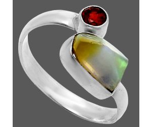 Ethiopian Opal Rough and Garnet Ring size-8 SDR244615 R-1205, 7x9 mm