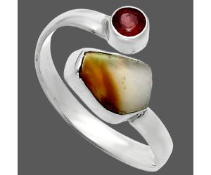 Ethiopian Opal Rough and Garnet Ring size-8 SDR244616 R-1205, 7x9 mm