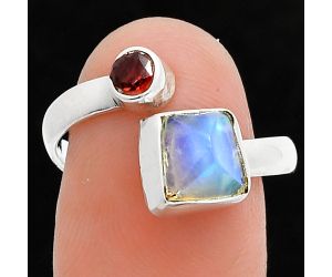 Ethiopian Opal Rough and Garnet Ring size-8 SDR244617 R-1205, 8x8 mm