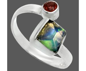 Ethiopian Opal Rough and Garnet Ring size-8 SDR244617 R-1205, 8x8 mm