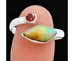 Ethiopian Opal Rough and Garnet Ring size-10 SDR244618 R-1205, 7x13 mm