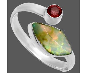 Ethiopian Opal Rough and Garnet Ring size-10 SDR244618 R-1205, 7x13 mm