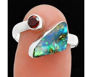 Ethiopian Opal Rough and Garnet Ring size-8 SDR244619 R-1205, 7x14 mm