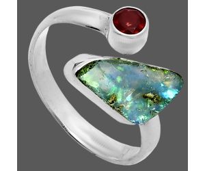 Ethiopian Opal Rough and Garnet Ring size-8 SDR244619 R-1205, 7x14 mm