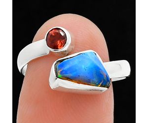 Ethiopian Opal Rough and Garnet Ring size-8.5 SDR244620 R-1205, 7x10 mm