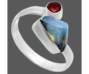 Ethiopian Opal Rough and Garnet Ring size-8.5 SDR244620 R-1205, 7x10 mm