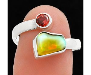 Ethiopian Opal Rough and Garnet Ring size-8.5 SDR244621 R-1205, 6x8 mm