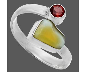 Ethiopian Opal Rough and Garnet Ring size-8.5 SDR244621 R-1205, 6x8 mm