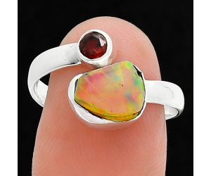 Ethiopian Opal Rough and Garnet Ring size-8.5 SDR244622 R-1205, 7x9 mm