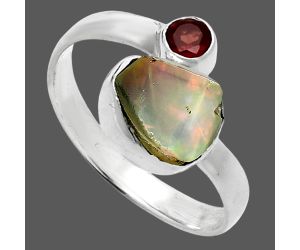 Ethiopian Opal Rough and Garnet Ring size-8.5 SDR244622 R-1205, 7x9 mm