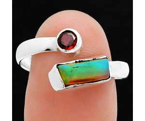 Ethiopian Opal Rough and Garnet Ring size-9 SDR244624 R-1205, 4x10 mm