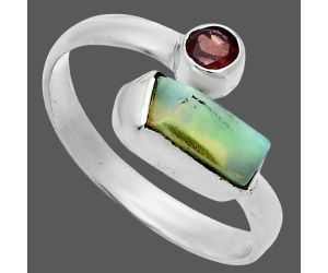 Ethiopian Opal Rough and Garnet Ring size-9 SDR244624 R-1205, 4x10 mm