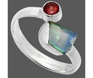 Ethiopian Opal Rough and Garnet Ring size-7.5 SDR244625 R-1205, 6x7 mm