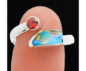 Ethiopian Opal Rough and Garnet Ring size-8.5 SDR244626 R-1205, 5x10 mm