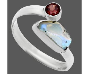 Ethiopian Opal Rough and Garnet Ring size-8.5 SDR244626 R-1205, 5x10 mm