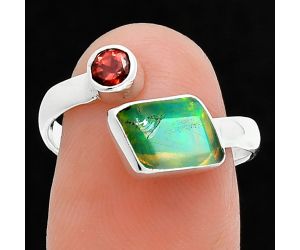 Ethiopian Opal Rough and Garnet Ring size-8 SDR244631 R-1205, 6x10 mm