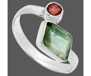 Ethiopian Opal Rough and Garnet Ring size-8 SDR244631 R-1205, 6x10 mm