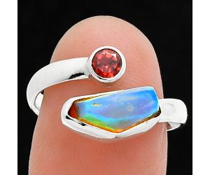 Ethiopian Opal Rough and Garnet Ring size-8 SDR244634 R-1205, 5x10 mm