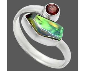 Ethiopian Opal Rough and Garnet Ring size-8 SDR244634 R-1205, 5x10 mm