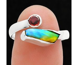 Ethiopian Opal Rough and Garnet Ring size-8.5 SDR244635 R-1205, 4x12 mm