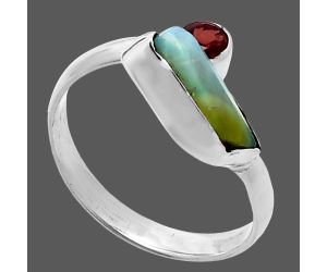 Ethiopian Opal Rough and Garnet Ring size-8.5 SDR244635 R-1205, 4x12 mm