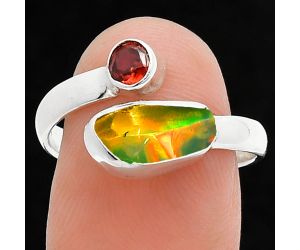 Ethiopian Opal Rough and Garnet Ring size-9 SDR244636 R-1205, 5x11 mm