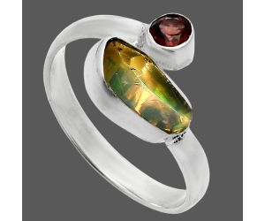 Ethiopian Opal Rough and Garnet Ring size-9 SDR244636 R-1205, 5x11 mm