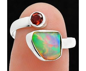 Ethiopian Opal Rough and Garnet Ring size-7 SDR244637 R-1205, 9x11 mm