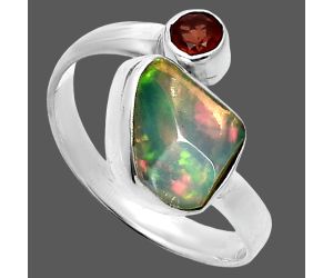 Ethiopian Opal Rough and Garnet Ring size-7 SDR244637 R-1205, 9x11 mm