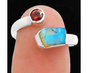 Ethiopian Opal Rough and Garnet Ring size-7.5 SDR244639 R-1205, 6x8 mm