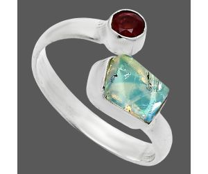 Ethiopian Opal Rough and Garnet Ring size-7.5 SDR244639 R-1205, 6x8 mm