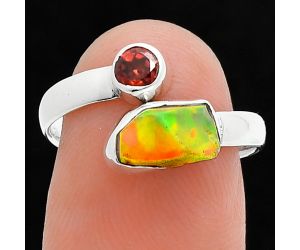 Ethiopian Opal Rough and Garnet Ring size-7 SDR244640 R-1205, 5x9 mm