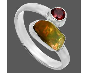 Ethiopian Opal Rough and Garnet Ring size-7 SDR244640 R-1205, 5x9 mm