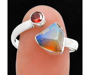 Ethiopian Opal Rough and Garnet Ring size-10 SDR244641 R-1205, 9x9 mm