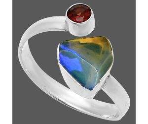 Ethiopian Opal Rough and Garnet Ring size-10 SDR244641 R-1205, 9x9 mm