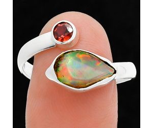 Ethiopian Opal Rough and Garnet Ring size-10 SDR244642 R-1205, 7x12 mm